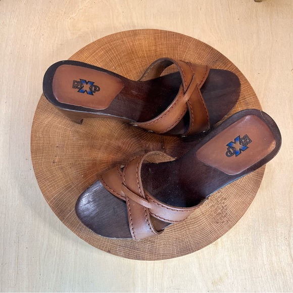 *NXP | "Twiggy" Vintage Made in Brazil Wooden Heeled Leather Straps Sandals 6.5 - Picture 5 of 16